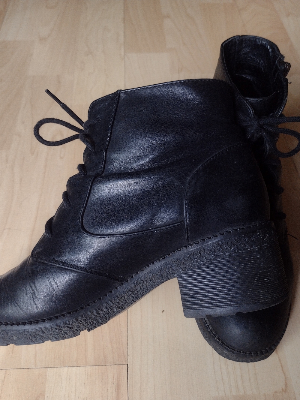 Black Leather Lace-Up Ankle Boots